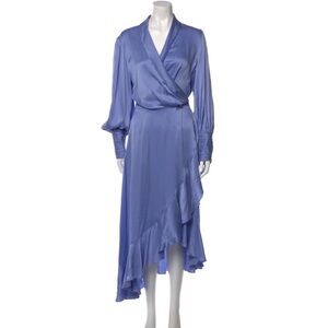 Zimmermann Lavender Blue Long Sleeve Wrap Silk Dress